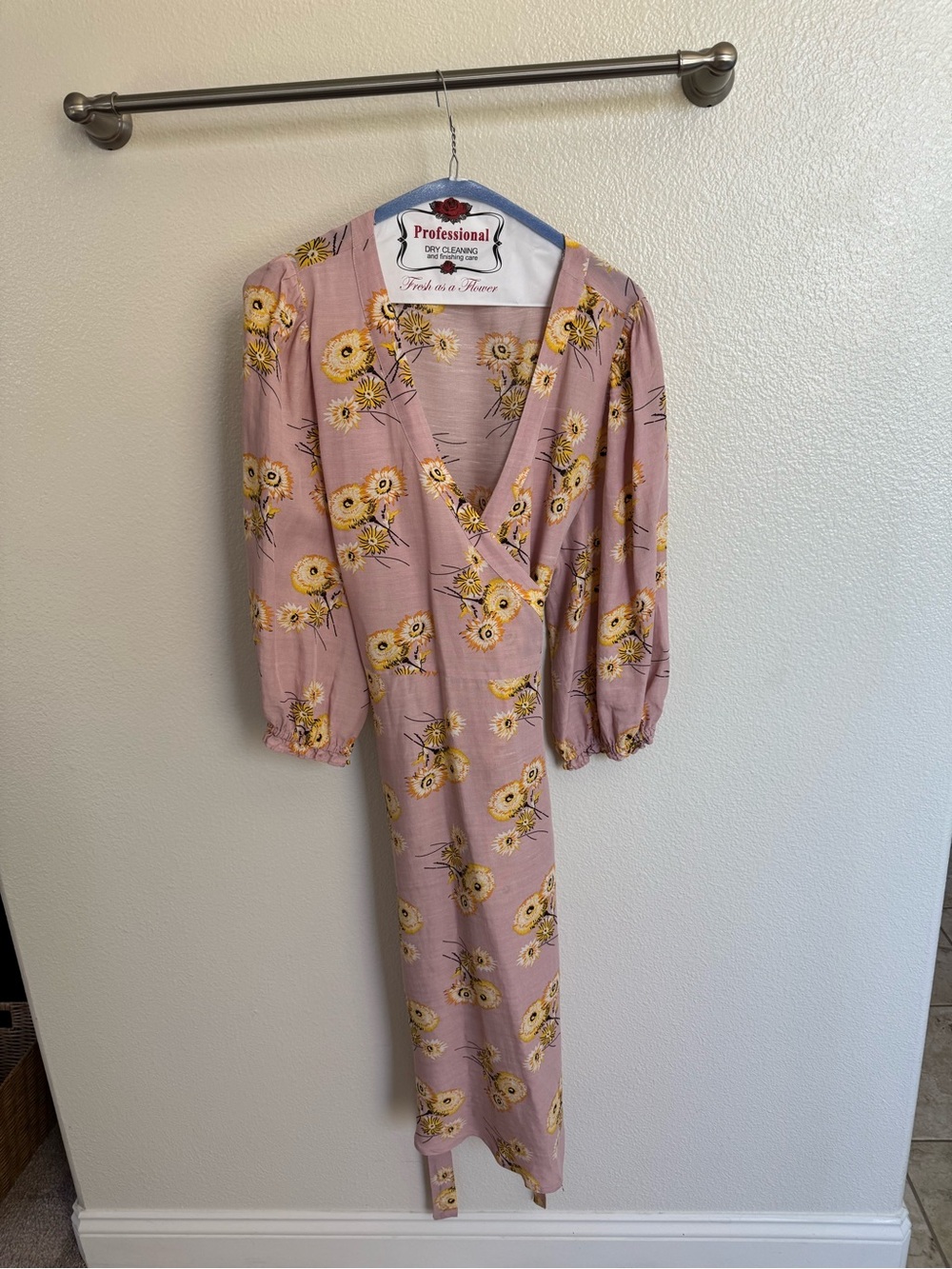 Madewell Dusty Pink Floral Wrap Maxi Dress with Puff Sleeves